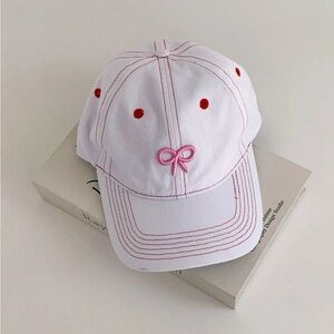 Adjustable Cream, Red, & Pink Embroidered Bowknot Baseball Cap OS New